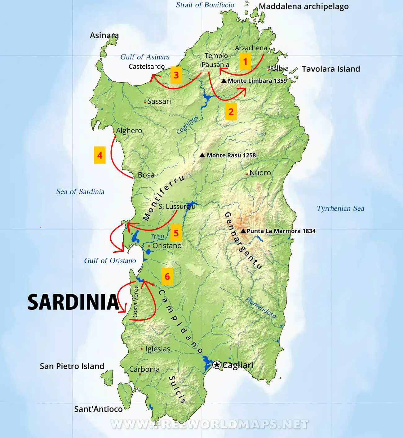 Sardinia map tour