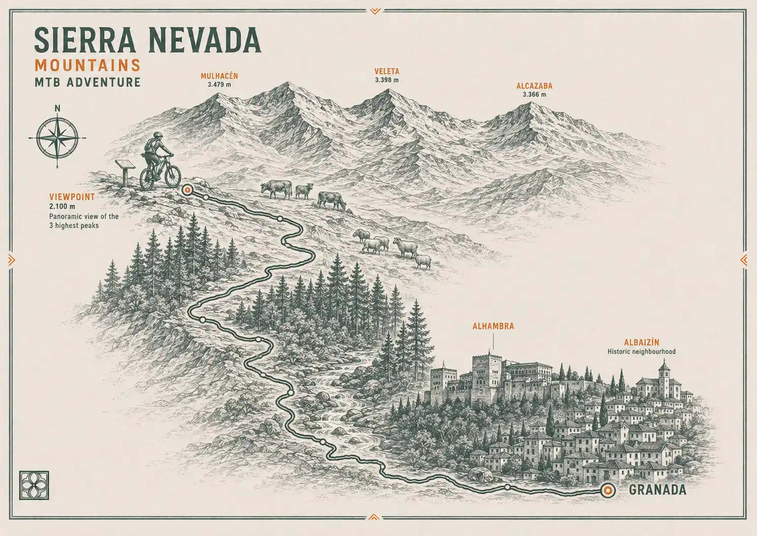 Cyclist in the Sierra Nevada mountains