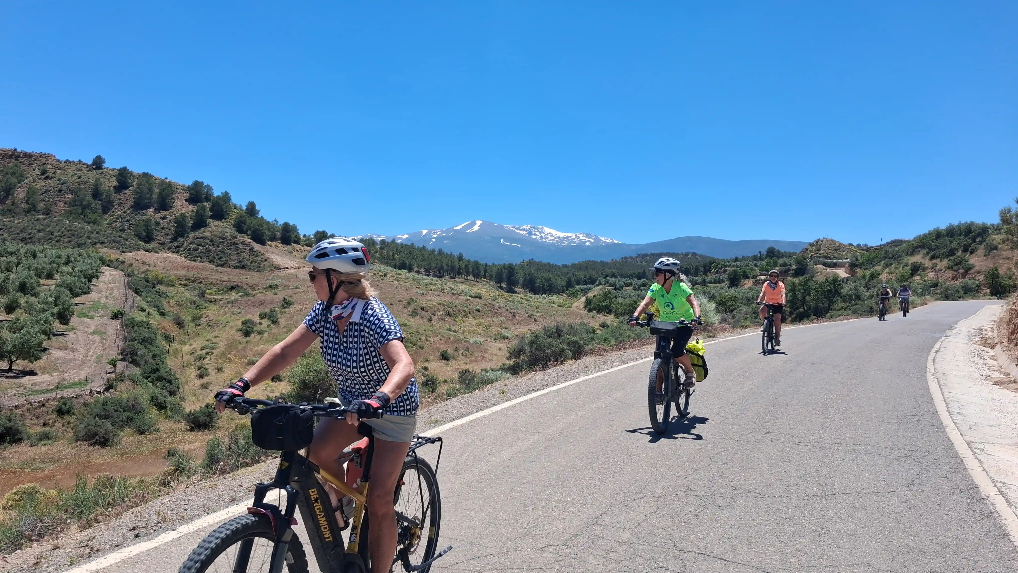 Cyclists on a guided e-bike tour in Granada, Andalusia